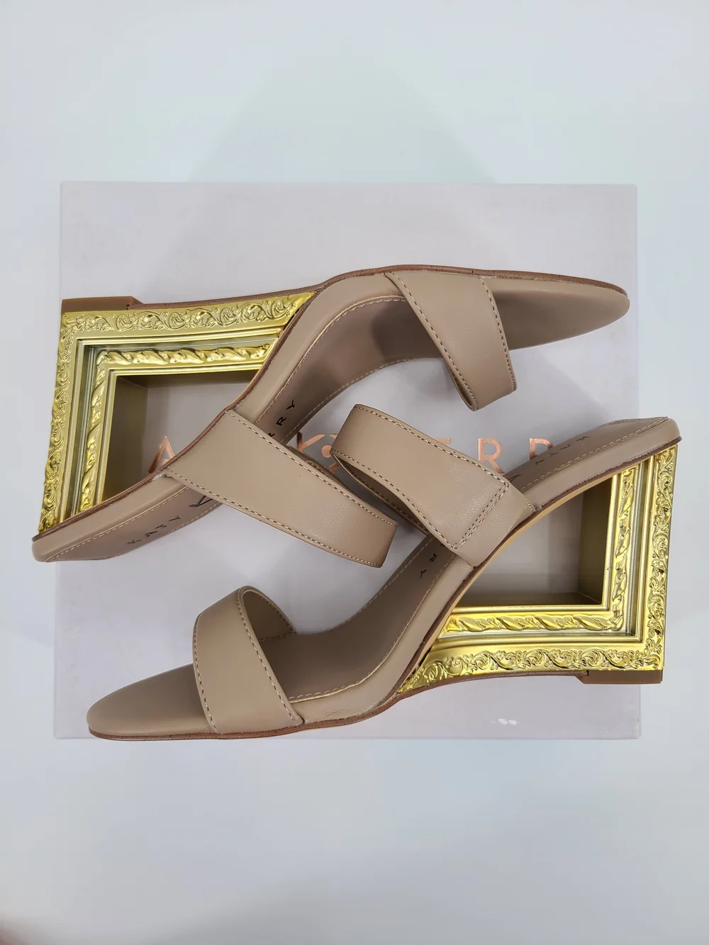 Katy Perry Collections Nude Wedge With Ornate Frame Heel Size 5.5